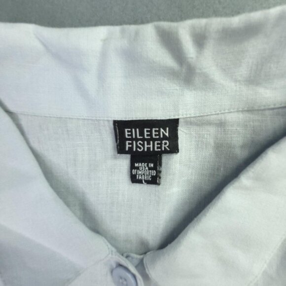 Eileen Fisher Shirt Womens Large Light Blue Irish Linen Button Front Boxy Office - Picture 3 of 9